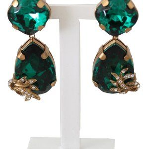 DOLCE & GABBANA  Gold Brass Green Crystal Bee Clip-on Earrings